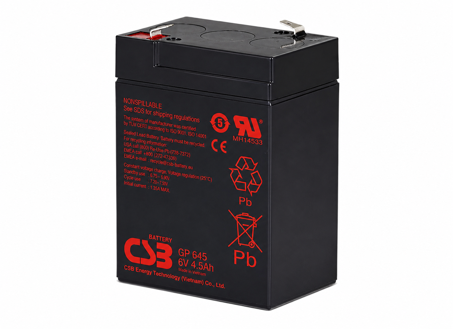 CSB GP645 6V 4.5Ah 阀控式 AGM 蓄电池